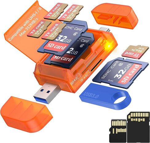 6-in-1 SD/TF Card Reader Adapter with SD Card Storage USB A & Type C Port & USB 3.0 Slots for Micro SD/SDHC/SDXC/MMC Memory Cards, Compatible with PC, MacBook, Chromebook, Android Phone, i-Phone in Saudi Arabia