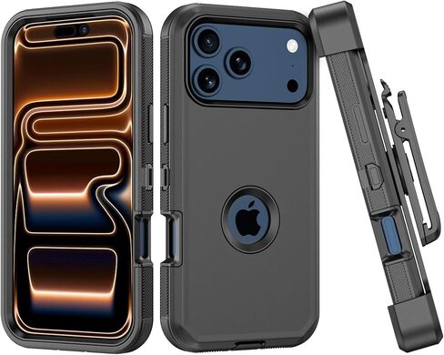 متوافق مع حافظة iPhone 17 Pro Max، مع حافظة بمشبك حزام شديدة التحمل ومضادة للصدمات لحماية الجسم بالكامل لهاتف iPhone 17 Pro Max (أسود + برتقالي) in Kuwait