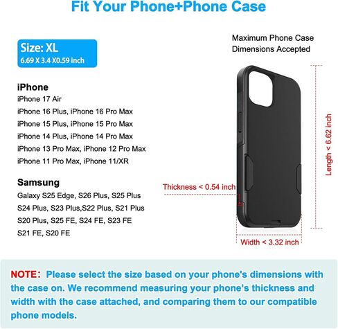ykooe Holster for Samsung Galaxy S20-S26 Plus, FE, Edge, Heavy Duty Nylon Cell Phone Belt Holder Pouch for Men (Fits Phone with Case on), Sturdy Build, Reliable Everyday Protection, Black in Kuwait