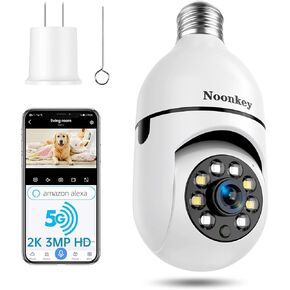 Noonkey 2K/3MP Light Bulb Security Camera, 5G& 2.4GHz WiFi Alexa E27 360° Light Socket Camera for Outdoor, Wireless WiFi Home IP Camera with Motion Tracking Alarm, Color Night Vision,Two-Way Talk in Saudi Arabia