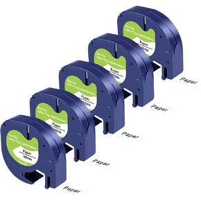 UNOKA Label Tape Replace for Dymo Label Maker Refills Letratag, 1/2" x 13ft(12mm x 4m), White Paper 91330 10697 for Dyno Dynamo Letra Tag LT-100H LT-100T 200B Printer, 5 Pack in Saudi Arabia