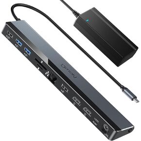 محطة إرساء USB C شاشة مزدوجة مع محول الطاقة: NewQ 12 في 1 Thunderbolt 3 | 4 قواعد توصيل، HDMI مزدوج 4K، 4 USB، صوت، إيثرنت، فتحة SD/TF، ​​مخرج PD 18 وات، لأجهزة Mac وHP وDell وLenovo وSurface وAsus وAcer in Kuwait