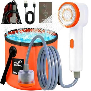 Rechargeable Filtered Shower Head with Built-in Water Pump, Portable Camping Shower with Foldable Bucket & LED Light for Car Wash Pet Bathing Outdoor Travel in Saudi Arabia