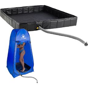 Portable Shower Pan - 39.5" x 5.25" Collapsible Foldable Indoor or Outdoor Camping Shower Base Floor with Detachable Drainpipe and Clamp for RV, Bathing Pets, or Camping Essentials by Wakeman Outdoors | Collapsible Foldable Indoor or Outdoor Camping Showe in Saudi Arabia