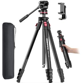 CAMBOFOTO 68" Heavy Duty Tripod, Video Tripod with Fluid Head | Aluminum Camera Tripod, 1/4" Smooth Pan/Tilt Head for DSLR/Camcorders/Binoculars/Spotting Scope/Telescope, Load 8.8lbs in Kuwait