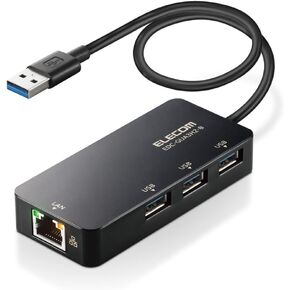 Elecom EDC-GUA3H2-B Wired LAN Adapter, USB 3.0, USB-A, USB to RJ45 Converter Adapter, Gigabit USB Hub (USB-A x 3 Ports), Compatible with Windows 11/10/8.1, MacOS 12/11/10.15, Black in Kuwait