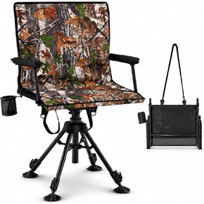 360° Silent Swivel Hunting Blind Chair with Bottle Holder, Padded Seat, Adjustable Height, Foldable Portable Outdoor Hunting & Fishing Chair in Saudi Arabia