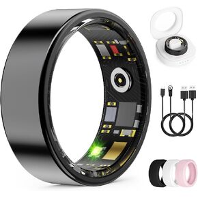 Smart Ring for Women Men, Health Fitness Tracker Rings, IP68 Waterproof, Long Lasting Batteries Sleep Ring with Charging Case and Protector, Remote Photography, No App Fees (Black, 10#) in Saudi Arabia
