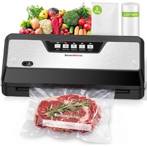 Bonsenkitchen Vacuum Sealer Machine,1 Roll&5 Pre-Cut Bags,Multiple Modes | Food Sealer Vacuum Sealer with Cutter&Bag Storage,External Air Suction Hose,Widen Sealing Strip,Starter Kit for Food Storage in Kuwait