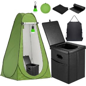Panmout Portable Toilet Kit with Pop-Up Privacy Tent, 16.5" Camping Toilet | All-in-One Outdoor Portable Camping Bathroom with Camping Toilet , Waste Bags, LED Light for Camping, RV, Road Trip in Kuwait
