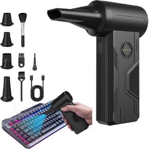 Compressed Air Duster, 110000RPM Turbo Fan, 15W Charge, 4-Speed | Powerful Cordless Electric Duster, 5200mAH Battery, Durable Mini Blower, 4 Nozzles & 4 Brushes Clean PC/Keyboard/Car/Home in Kuwait