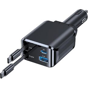 Retractable Car Charger, Car Phone Charger with Cables Fast Charging, USB C Car Charger Adapter for iPhone 17 16 15 14 13 12, Samsung in Saudi Arabia