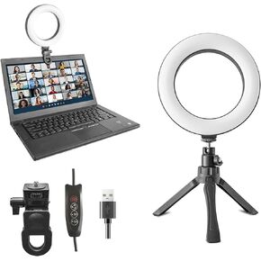 6" Ring Light Video Conference Kit, 5-Color 10-Brightness Clip-On Light with Stable Ring-Light Clamp & 5" Tripod, Desk/Zoom/TikTok, Makeup Light, Selfie Light in Saudi Arabia