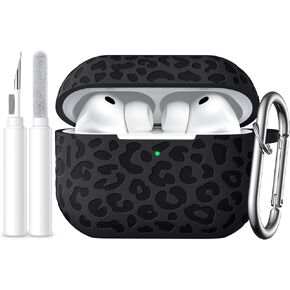Leopard Engraved Compatible for AirPods Pro 3 Case Cover(2025),Soft Silicone Compatible with Apple AirPods Pro 3 for Women,Cute Air Podspro3 Case with Keychain &Cleaning Kit,Black in Saudi Arabia