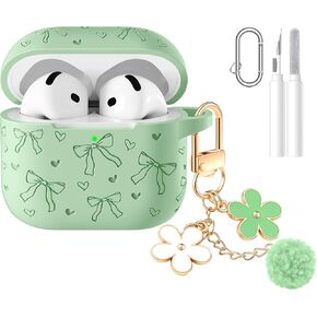 for AirPods 4 Case, Engraved Butterfly & Heart Silicone Protective Cover with Flower Charm Keychain, Carabiner and Cleaning Kit, Cute Case for Women Girls-Lightpink in Saudi Arabia