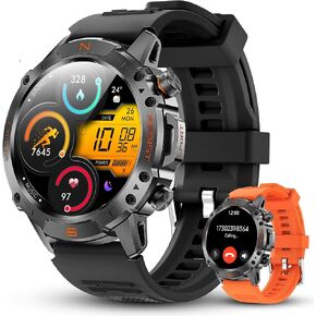 Rugged Smart Watch for Men, 5ATM Waterproof, 170+ Sports Modes,1.43" AMOLED | Round Health Fitness Tracker Watch, Tactical Military Smartwatch Compatible with iPhone Android in Saudi Arabia