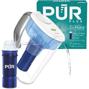 PUR Plus 7-Cup Water Filter Pitcher for Fridge, Cleaner, Great-Tasting Water, Dishwasher Safe, Powerful Filtration, Change Light Indicator, LockFit Cap Design, White | Cleaner, Great-tasting Water, Dishwasher Safe, Powerful Filtration, Change Light Indica in Saudi Arabia
