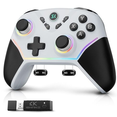 ISHAKO Wireless Gaming Controller with Hall Effect Joysticks&Triggers, 1200mAh Battery, 1000Hz Polling Rate, 4 Back Buttons, RGB Lighting – Works with PC Windows/Mac/Steam/Luna/Tesla/Switch- White in Saudi Arabia