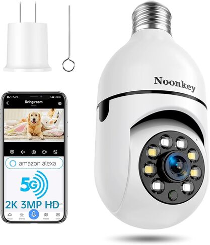 Noonkey 2K/3MP Light Bulb Security Camera, 5G& 2.4GHz WiFi Alexa E27 360° Light Socket Camera for Outdoor, Wireless WiFi Home IP Camera with Motion Tracking Alarm, Color Night Vision,Two-Way Talk in Saudi Arabia