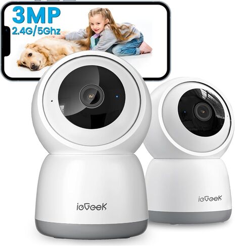 ieGeek Indoor Camera, 2K Cameras for Home Security, 5G Security Camera Indoor, 360° Pet/Dog/Baby Camera with Phone App, AI Tracking, 2-Way Audio, Night Vision, 24/7 SD Card Storage, Alexa (2 Pack) in Kuwait