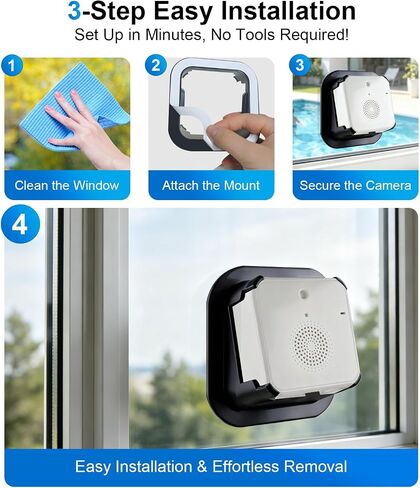 2K Wireless Window Camera with 45-Day Battery, 2.4/5G WiFi, 6s Pre-Roll | 100% Wireless: No Wires, No Outlets, No Drilling. 4MP Color Night Vision & Anti-Glare. Magnetic Mount for Rentals & Homes in Saudi Arabia