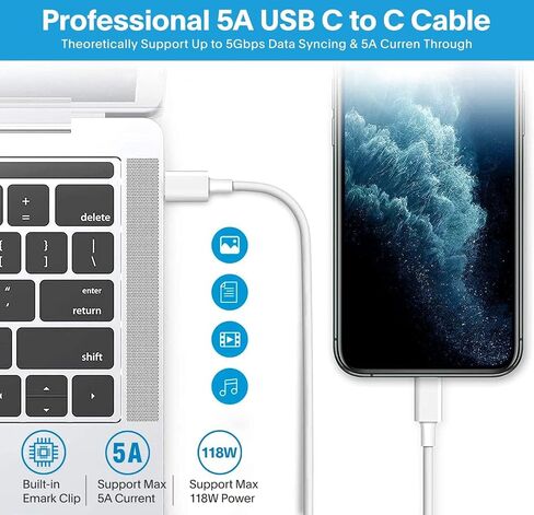 Mac Book Pro Charger-118W USB C Fast Charger Power Adapter Compatible with MacBook Pro/MacBook Air 16 15 14 13 Inch, M1 M2 M3 M4 M5, New iPad Pro and All USB C Device, 6.6ft Charge Cable in Kuwait