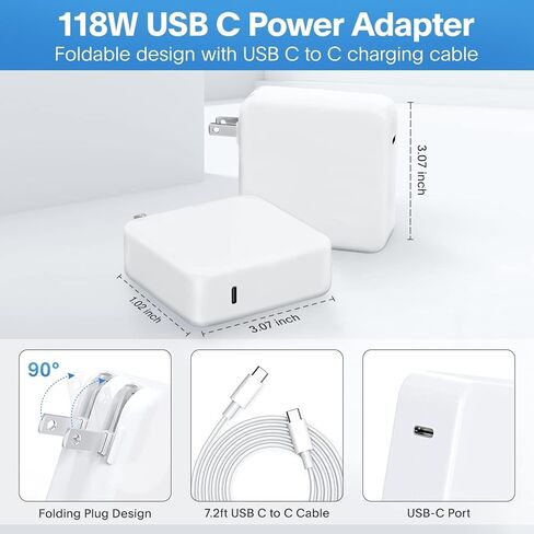 Mac Book Pro Charger-118W USB C Fast Charger Power Adapter Compatible with MacBook Pro/MacBook Air 16 15 14 13 Inch, M1 M2 M3 M4 M5, New iPad Pro and All USB C Device, 6.6ft Charge Cable in Kuwait