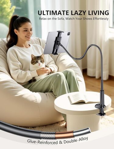 Gooseneck Flexible Arm Tablet Stand, Fit Kindle Holder for Bed | [Reinforced Anti-Break Base] [Fully Adjustable] iPad Kindle Mount Compatible with Switch, Galaxy Tab & 4.7-13" Device in Kuwait