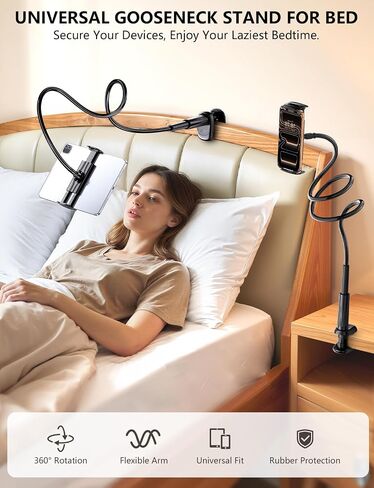 Gooseneck Flexible Arm Tablet Stand, Fit Kindle Holder for Bed | [Reinforced Anti-Break Base] [Fully Adjustable] iPad Kindle Mount Compatible with Switch, Galaxy Tab & 4.7-13" Device in Kuwait