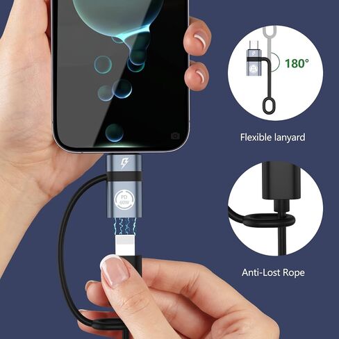 Light-ning to USB C Adapter, PD60W Fast Charging and Data USB C to i-OS Female Adapter, Compatible with Phone 15/15 Plus/15 Pro Max, Does not Support Headphone and OTG Functions, Gray in Saudi Arabia
