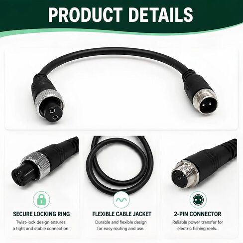 1.8FT Electric Fishing Reel Power Cord for Daiwa BM Prof Series Batteries | Fits for Daiwa Tanacom 1200, 1000, 800, 750, 500 and Seaborg 500MJ; for Shimano BeastMaster, ForceMaster, Leobritz and Plays. in Kuwait