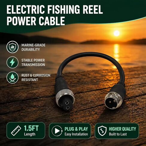 1.8FT Electric Fishing Reel Power Cord for Daiwa BM Prof Series Batteries | Fits for Daiwa Tanacom 1200, 1000, 800, 750, 500 and Seaborg 500MJ; for Shimano BeastMaster, ForceMaster, Leobritz and Plays. in Kuwait