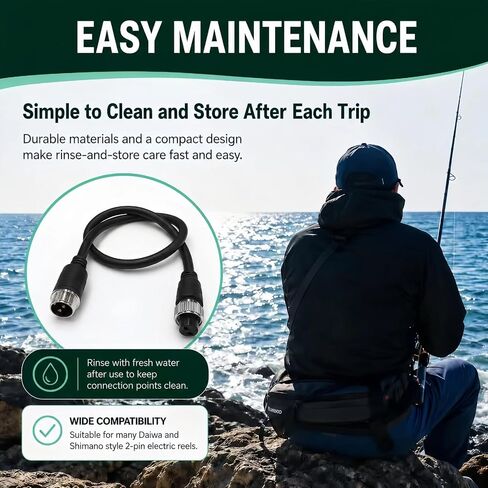 1.8FT Electric Fishing Reel Power Cord for Daiwa BM Prof Series Batteries | Fits for Daiwa Tanacom 1200, 1000, 800, 750, 500 and Seaborg 500MJ; for Shimano BeastMaster, ForceMaster, Leobritz and Plays. in Kuwait
