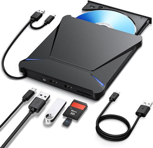 Haiway 5 in 1 External Blu ray Drive, Support 100G Disc R/W, USB3.0 Type-C Bluray Drive BD DVD CD Burner with 2 USB Ports, SD/TF Card Slot Compatible with Windows XP/7/8/10/11 Mac Laptop Desktop in Saudi Arabia