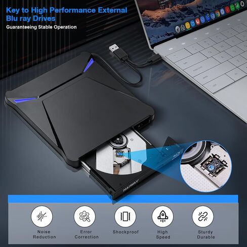 Haiway 5 in 1 External Blu ray Drive, Support 100G Disc R/W, USB3.0 Type-C Bluray Drive BD DVD CD Burner with 2 USB Ports, SD/TF Card Slot Compatible with Windows XP/7/8/10/11 Mac Laptop Desktop in Saudi Arabia