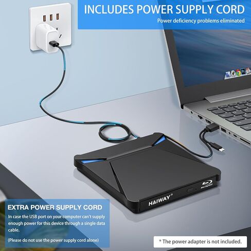 Haiway 5 in 1 External Blu ray Drive, Support 100G Disc R/W, USB3.0 Type-C Bluray Drive BD DVD CD Burner with 2 USB Ports, SD/TF Card Slot Compatible with Windows XP/7/8/10/11 Mac Laptop Desktop in Saudi Arabia