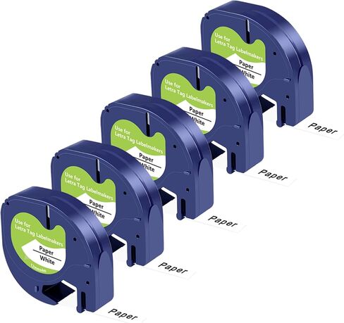 UNOKA Label Tape Replace for Dymo Label Maker Refills Letratag, 1/2" x 13ft(12mm x 4m), White Paper 91330 10697 for Dyno Dynamo Letra Tag LT-100H LT-100T 200B Printer, 5 Pack in Saudi Arabia