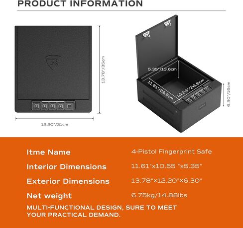 RPNB Gun Safe for Handgun,4-Pistol Handgun Safe,Biometric Pistol Safe | California DOJ Certified Fingerprint Gun Safe,High-Capacity,Digital Key Pad,Quick Access,4 Pistols in Saudi Arabia