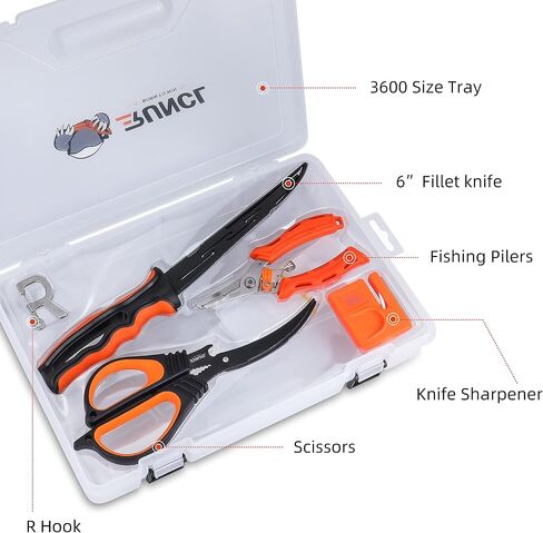 RUNCL Fishing Fillet Knife Combo Set, Fishing Tools Kit With 6" Fillet Knife, Scissors, Sharpener, Fishing Pliers and 3600 Tackle Box in Saudi Arabia