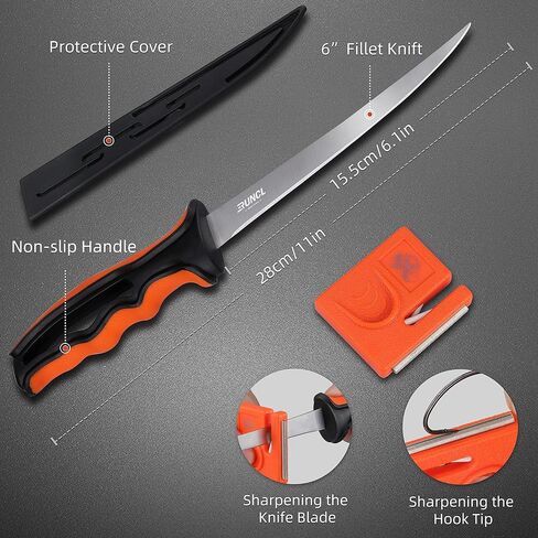 RUNCL Fishing Fillet Knife Combo Set, Fishing Tools Kit With 6" Fillet Knife, Scissors, Sharpener, Fishing Pliers and 3600 Tackle Box in Saudi Arabia