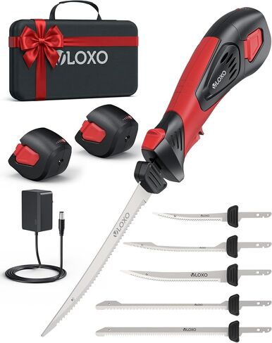 VLOXO Cordless Electric Fillet Knife Battery-Powered Fillet Knife for Fish | 5 Ti-Nitride Coated Blades, Dual Batteries and Safety Lock, Portable Kit for Wild Game Breast Use Camping and Outdoor Cooking in Kuwait
