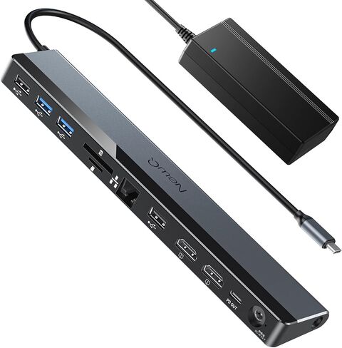 محطة إرساء USB C شاشة مزدوجة مع محول الطاقة: NewQ 12 في 1 Thunderbolt 3 | 4 قواعد توصيل، HDMI مزدوج 4K، 4 USB، صوت، إيثرنت، فتحة SD/TF، ​​مخرج PD 18 وات، لأجهزة Mac وHP وDell وLenovo وSurface وAsus وAcer in Kuwait