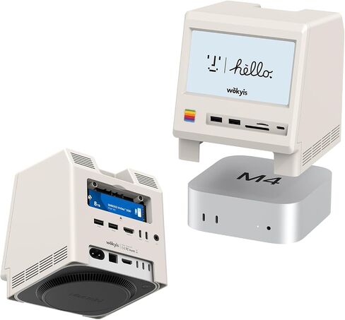 قاعدة تثبيت M5 Retro لجهاز Mac mini M4، شاشة HD 5 بوصة، حاوية M.2 NVMe SSD بسرعة 10 جيجابت في الثانية، قارئ SD/Micro SD 4.0، 4*USB-A 1*USB-C بسرعة 10 جيجابت في الثانية، مقبس سماعة أذن مقاس 3.5 ملم، in Kuwait