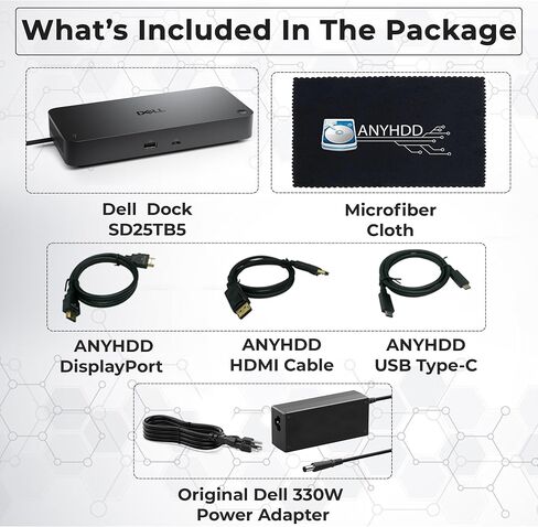 Dell Pro Thunderbolt 5 Smart Dock SD25TB5 300W Power Delivery Includes Anyhdd Display Port Cable + Anyhdd HDMI Cable + C to C Cable + Cleaning Cloth + Supports Up to Four 4K 60Hz Displays in Saudi Arabia