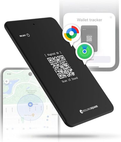 Rolling Square AirCard Dual - Bluetooth Wallet Tracker - Compatibile with Both Apple iOS Find My and Google Android Find Hub – Wireless Charging, Anti-Loss Card – Smart Locator, Black in Saudi Arabia