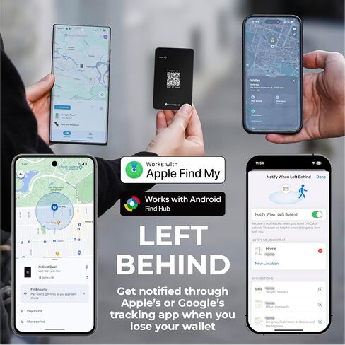 Rolling Square AirCard Dual - Bluetooth Wallet Tracker - Compatibile with Both Apple iOS Find My and Google Android Find Hub – Wireless Charging, Anti-Loss Card – Smart Locator, Black in Saudi Arabia