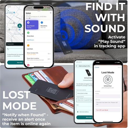 Rolling Square AirCard Dual - Bluetooth Wallet Tracker - Compatibile with Both Apple iOS Find My and Google Android Find Hub – Wireless Charging, Anti-Loss Card – Smart Locator, Black in Saudi Arabia