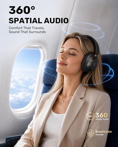 Boean Active Noise Cancelling Headphones, Bluetooth 6.0 Wireless Over Ear Headphones with 120H Playtime, 360° Spatial Audio & 5 ENC Mics, Soft Memory Foam, Transparency Mode for Office Travel Gaming in Kuwait
