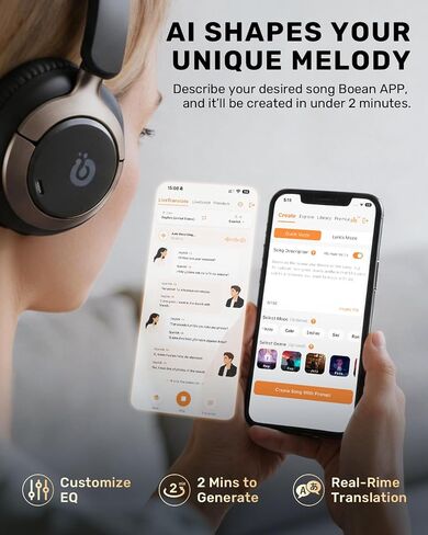 Boean Active Noise Cancelling Headphones, Bluetooth 6.0 Wireless Over Ear Headphones with 120H Playtime, 360° Spatial Audio & 5 ENC Mics, Soft Memory Foam, Transparency Mode for Office Travel Gaming in Kuwait