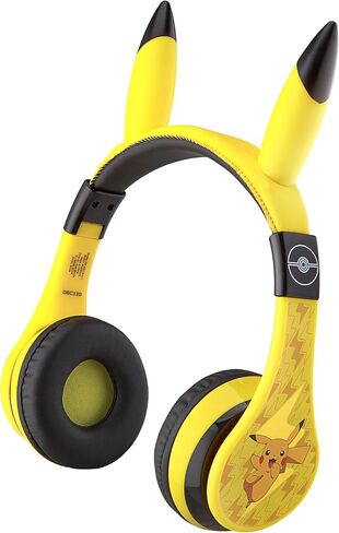 eKids Pokemon Kids Bluetooth Headphones, Wireless Headphones with Microphone Includes Aux Cord, Volume Reduced Kids Foldable Headphones for School, Home, or Travel,Yellow | Volume Reduced and Built-in Microphone in Saudi Arabia